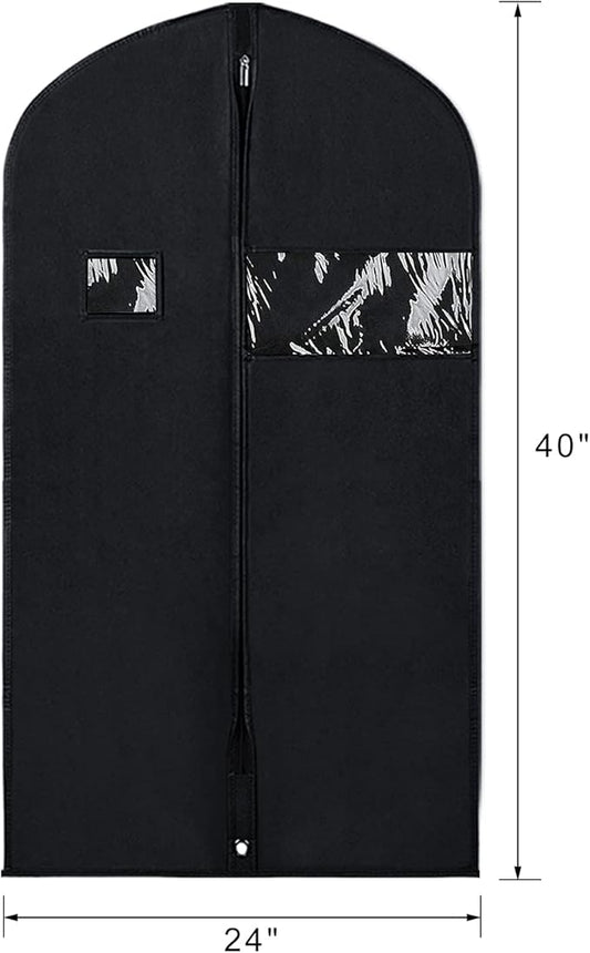 Syeeiex 40‘’ Suit Bag, Set of 16 Garment Bags for Hanging Clothes, Suit Covers Bags, Suit Bags for Closet Storage with Clear Window, Suitable for Suits, Shirts, Jackets, Sweaters, Winter Coat(Black)