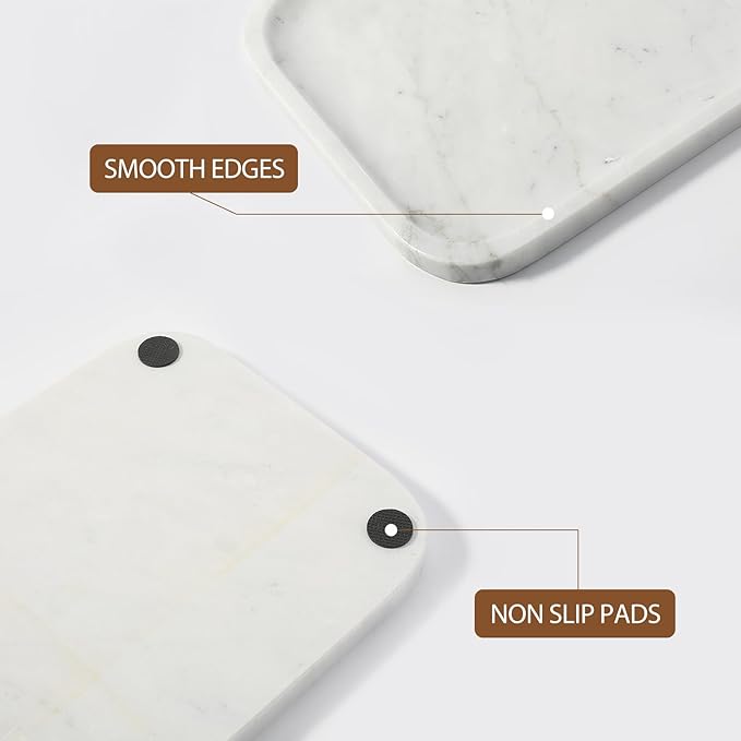 Koville Marble Tray, 12"x8" Marble Vanity Tray for Countertop Bathroom Kitchen Dresser, Decorative Catchall Trays for Perfume Jewelry, Rectangular Stone Serving Tray(Bianco Carrara)