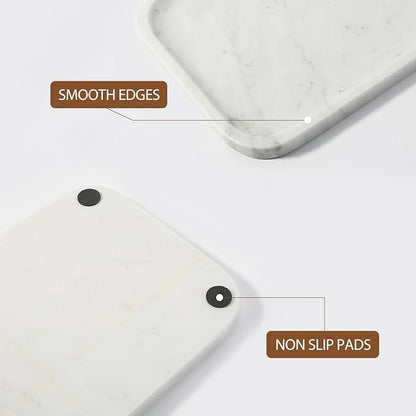 Koville Marble Tray, 12"x8" Marble Vanity Tray for Countertop Bathroom Kitchen Dresser, Decorative Catchall Trays for Perfume Jewelry, Rectangular Stone Serving Tray(Bianco Carrara)