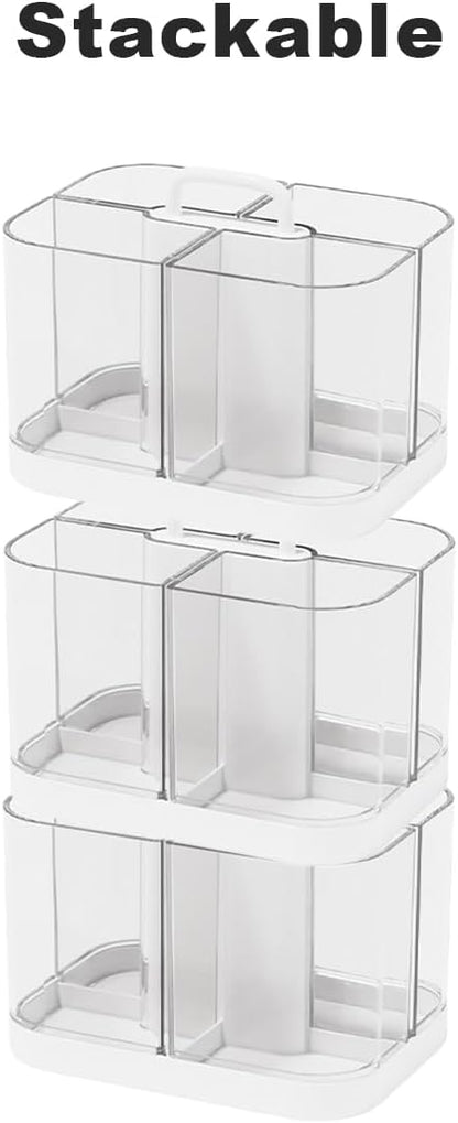 2 Pack Small Plastic Portable Caddy with Handle, Stackable Pen Holder 4 Compartments, Clear Pencil Organizer for Art Supplies, Crafts, Colored Pencils, Stationery, Markers