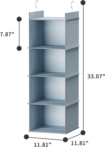 YOUDENOVA Hanging Closet Organizer, 4-Shelf Closet Hanging Shelves, Grey