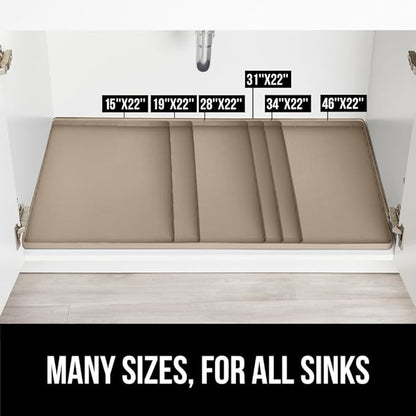 GORILLA GRIP Waterproof Silicone Under Sink Mat with Raised Lip for Kitchen and Bathroom, Cabinet Shelf Liner Stay in Place Mats Dishwasher Safe Drawer Liner, Organizer Tray, 19 x 22 in, Beige