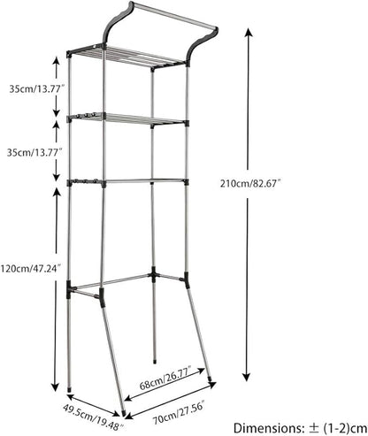 BAOYOUNI 3-Tier Over The Laundry Shelf Above Toilet Washing Machine Dryer Storage Utility Rack Clothes Hanger Rod Standing Bathroom Organization Space Saving Shelving Units, Grey