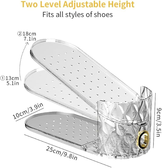 Shoe Slots Organizer, Adjustable 10 Pack Shoe Stacker for Closet Storage, Clear Double Layer Space Saver, Durable and Stackable Shoe Holder for Sneakers Heels and Flat