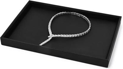 Black PU Leather Jewelry Display Flat Tray Ring Necklace Watch Organizer Display Tray (1 grid)