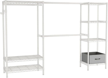 Coat Rack Clothes Wardrobe：Closet Organizer and Storage Clothing Garment Rack with Shelves Heavy Duty for Hanging Clothes Portable Adjustable White 15.8" Dx(70-88.5)" Wx76.5 H