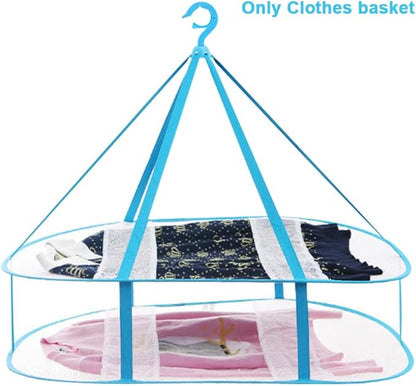 Quixleen 2 Tier Foldable Hanging Mesh Dryer,Sweater Drying Rack Network Foldable Drying Basket Racks,Portable Hanging Laundry Rack for T-Shirt Swimsuit Delicates,Indoor Outdoor