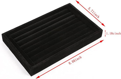 Stratalife Jewelry Organizer, 7 Slots Ring Organizer Display Tray Black Velvet Jewelry Storage for Women and Men