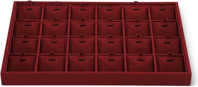 Dansmiy Linen Stackable Necklace Storage Tray, 24 Grid Pendant Display Tray, Jewellery Shop Counter Showcase Table Top Organizers, Makeup Table Drawer Insert Jewelry Tray