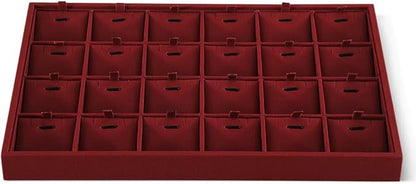 Dansmiy Linen Stackable Necklace Storage Tray, 24 Grid Pendant Display Tray, Jewellery Shop Counter Showcase Table Top Organizers, Makeup Table Drawer Insert Jewelry Tray