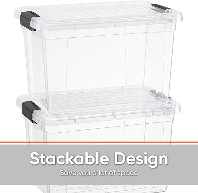 Superio Clear Storage Boxes with Lids, Plastic Container Bins for Organizing, Stackable Crates, BPA Free, Non Toxic, Odor Free, Organizers for Home, Office, School, and Dorm,12 Qt, 6 Pack