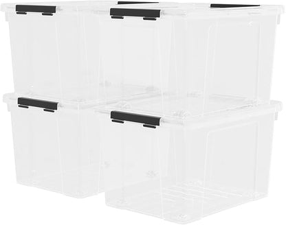 Neadas 40 Quart Plastic Storage Bin with Lid, Clear Storage Tote Bin, Pack of 4