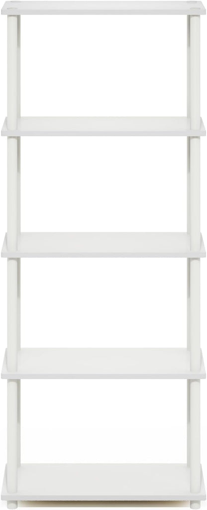 Furinno TURN-N-TUBE Storage Shelves, 5-Tier Book Shelf, Corner Shelf, Toolless Open Shelves, for Organization and Storage, Living Room, Garage, Home Office, White