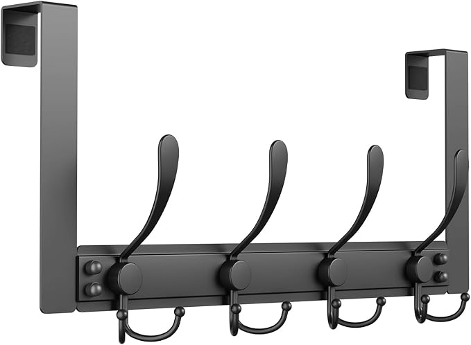 WLCSNG Heavy Duty Over The Door Hooks Rustproof - 25lb Over The Door Towel Rack, Over The Door Towel Hook, Door Hanger for Bathroom, Coat Rack Dorm Room Essentials (1Pack,Black)