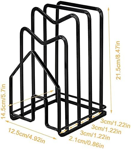 SUNFCON Cutting Board Holder Rack Pot Pan Lids Holder 2 Adhesive 304 Stainless Steel Hanging Hooks Chopping Board Organizer Thin Bakeware Tray Dry Display Stand Kitchen Countertop Cabinet Dark Black
