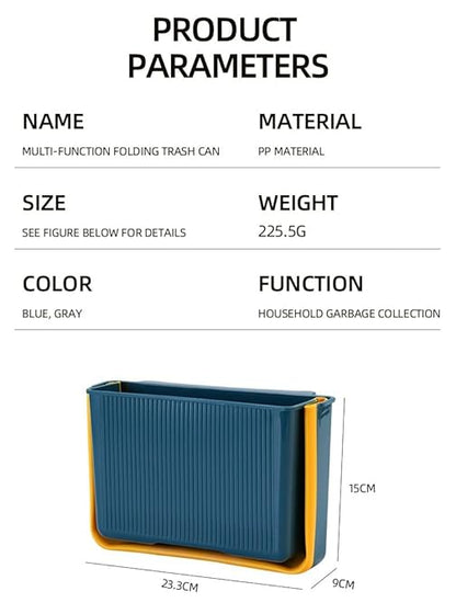 Hanging Kitchen Trash Can, Kitchen Trash Can Foldable, 3L Collapsible Hanging Small Garbage for Cabinet/Car/Bedroom/Bathroom(Blue)