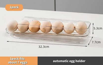 Egg Holder for Fridge,Stackable 1-4 Tiers Container,Auto Rolling Fridge Organizer for Refrigerator,Space-Saving Dispenser Holder,Refrigerator Egg Rack Transparent (1 Pack)