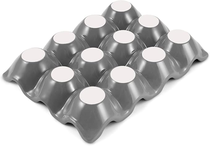 Flexzion 12 Cups Ceramic Egg Holder for Fridge - Dozen Ceramic Egg Tray Porcelain Container Storage Organizer Decorative Serving Stand Serveware for Refrigerator Countertop Display (Gray)