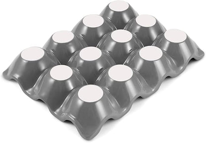 Flexzion 12 Cups Ceramic Egg Holder for Fridge - Dozen Ceramic Egg Tray Porcelain Container Storage Organizer Decorative Serving Stand Serveware for Refrigerator Countertop Display (Gray)