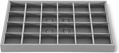 Dansmiy Linen 24 Grid Stackable Rings Earrings Display Tray, Brooch Ear Stud Cufflinks StorageTray, Jeweler Shop Counter Showcase Table Top Organizers, Makeup Table Drawer Insert Jewelry Tray