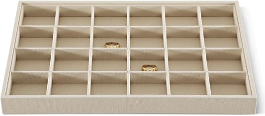 Dansmiy Linen 24 Grid Stackable Rings Earrings Display Tray, Brooch Ear Stud Cufflinks StorageTray, Jeweler Shop Counter Showcase Table Top Organizers, Makeup Table Drawer Insert Jewelry Tray