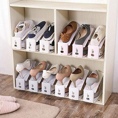 Pack of 12 Slot Organizer Storage - Adjustable 3-Level Height Shoe Organiser With Non-Slip Space Saver Holder for All Styles - Stacker Rack Suitable for Women and Men (White)