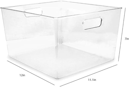 Isaac Jacobs 3-Pack XL Clear Storage Bins with Handles, Plastic Organizer for Office, Home, Kitchen, Pantry, Closet, Kids Room, Cube Shelf, Non-Slip Container Set (3-Pack, Extra-Large)