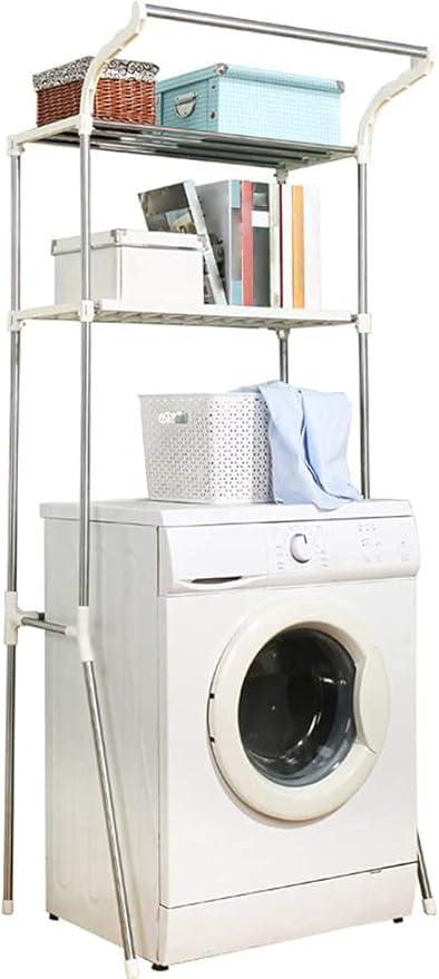 BAOYOUNI Over The Toilet Storage Shelf Units Bathroom Organizer Above Washer Dryer Space Saver Standing Rack 2-Tier 25.78 W X 19.48 D X 68.11 H Inches, Ivory