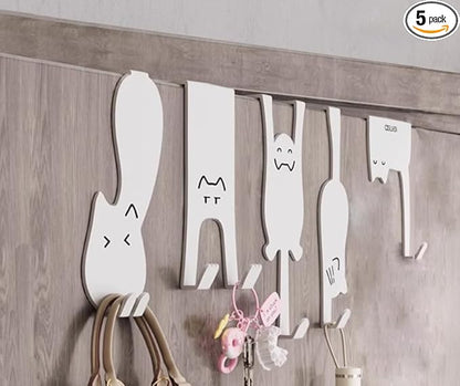 Nooboochichy Over The Door Hooks, Door Hangers Clothes Hangers Behind The Door, Wall-Mounted cat-Shaped Metal Hangers for Clothes, Hats, and Keys, Set of 5