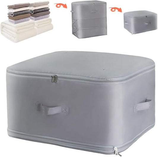 Geernioy Ultra Space Saving Self Compression Storage Bags with Zipper, （Grey) -Compression Organize for Bedding, Comforter Storage Bag for Blankets Duvet Quilts Pillows