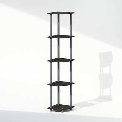 Furinno Turn-N-Tube Storage Shelves, 5-Tier Book Shelf, Corner Shelf, Toolless Open Shelves, for Organization and Storage, Living Room, Home Office, Hallway, Bedroom, Black