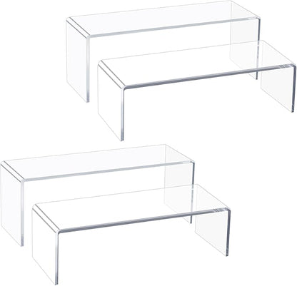 Acrylic Display Riser Stand,5mm Thickness, 12'' Length Tierd Display Stands, Acrylic Shelf Risers for Perfume Display,Risers for Buffet Table,Cupcake Stand,Pop Figurines,Tumbler,Food,4Pcs
