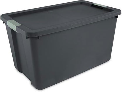 Sterilite 8 Pack 34 Gallon Latch Tote, Stackable Plastic Storage Bin Container, Gray/Green