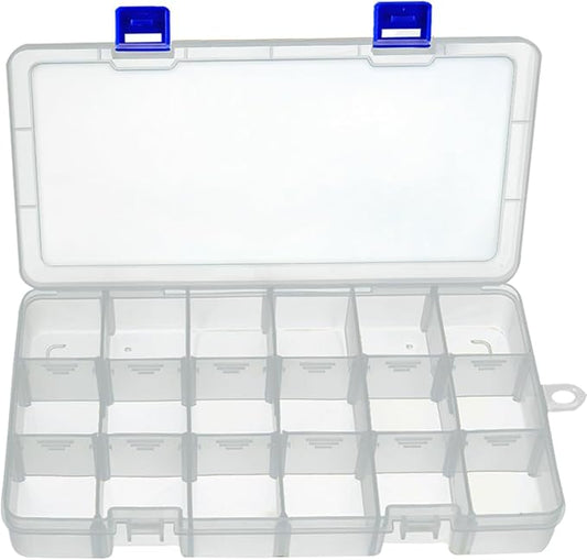 DUOFIRE Bead Organizer Tackle Box Organizers and Storage Clear Plastic Storage Box Craft Organizers and Storage Adjustable Divider for Beads,Jewelry, Fishing Tackle(18 Grids, White X 1)