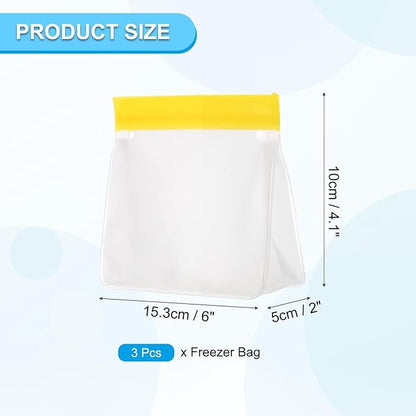 PATIKIL 6"x2"x4.1" Reusable Freezer Bag, 3 Pcs Leakproof Zip Food Storage Stand Up Bags Fridge Snack Vegetable Fruit Ice Container for Long-Lasting Freshness, Yellow