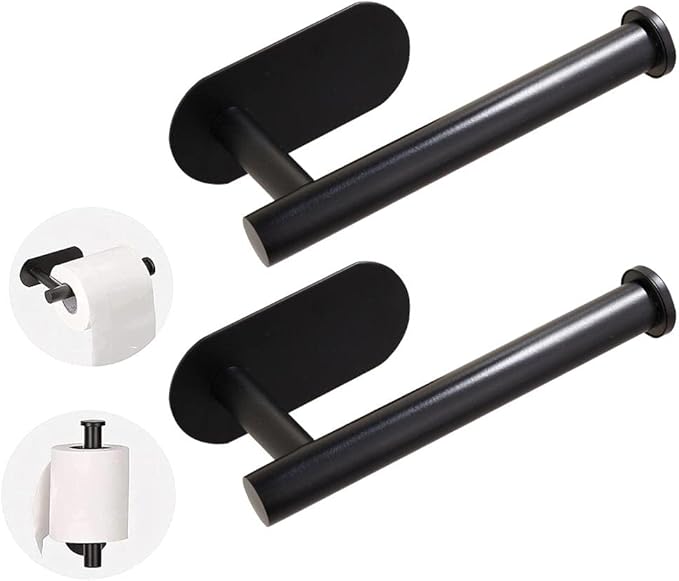 2 Pack-Toilet Paper Holder Self Adhesive Roll Holder Wall Mount for Bathroom and Washroom, No Drilling SUS304 Stainless -Matte Black