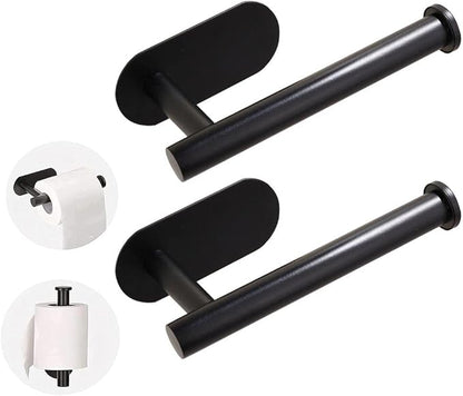 2 Pack-Toilet Paper Holder Self Adhesive Roll Holder Wall Mount for Bathroom and Washroom, No Drilling SUS304 Stainless -Matte Black