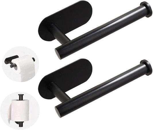 2 Pack-Toilet Paper Holder Self Adhesive Roll Holder Wall Mount for Bathroom and Washroom, No Drilling SUS304 Stainless -Matte Black