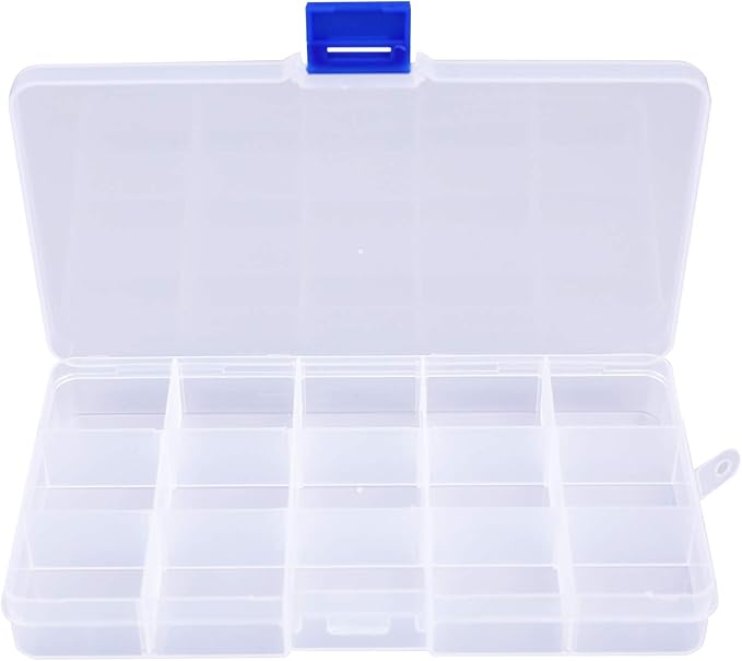 Lawei 15 Pack Plastic Jewelry Box - 15 Grid Organizer Storage Box with Adjustable Dividers Plastic Compartment Container for Bead Jewelry Craft Tackles