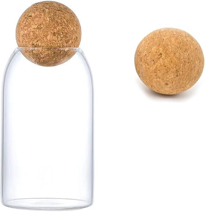 750ML/25Oz Clear Glass Bottles, Glass Food Storage Containers with Airtight Round Cork, Decorative Sealed Jar Organizer Holder with Wooden Lid for Candy, Cookie, Nut, Spice, Tea, Coffee Bean