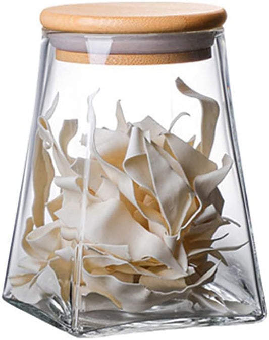 Glass Jars with Bamboo Lids, Candy Jar with Lid, Coffee jar for Counter, Cookie Jar with Airtight Lids, Clear Glass Jar for Candy, Tea, Coffee Bean, Sugar, Spices, Apothecary etc (19oz/550ml)