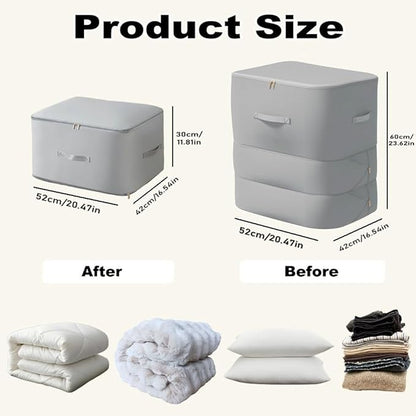 Ferinnly Ultra Space Saving Self Compression Organizer, 3-Layer Zipper Large Capacity Blanket Bags, Thickend Satin Fabric Comforter Storage Bag for Comforters, Clothes, Blankets (X-Large, Gray, 2PCS)