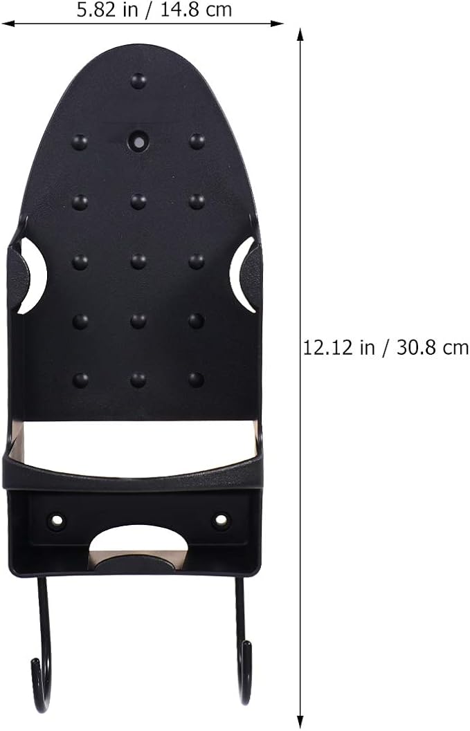 1pc Stainless Steel Ironing Board Holder Double Hook Wall-Mounted Rack for Use Iron Board Shelf Compact Design Black