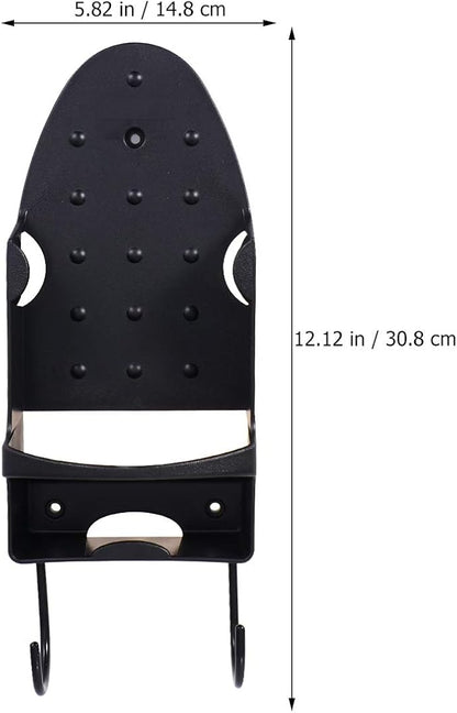 1pc Stainless Steel Ironing Board Holder Double Hook Wall-Mounted Rack for Use Iron Board Shelf Compact Design Black