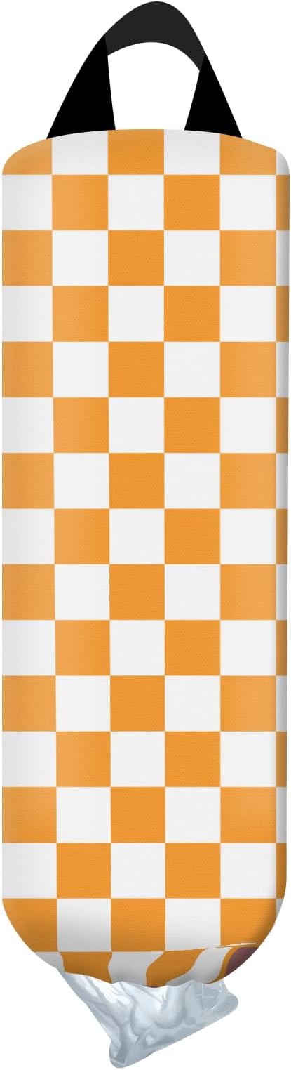 Plastic Bag Holder, Wall Mount Grocery Bag Organizer, Funny Hanging Storage Dispenser for Home Kitchen Cute Checkerboard