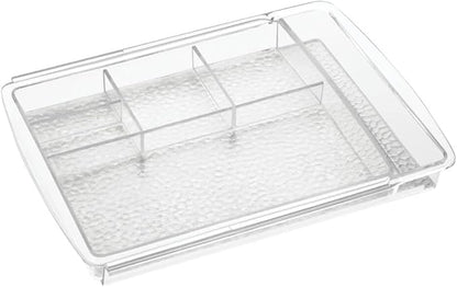 mDesign Expandable Makeup Organizer for Bathroom Drawers, Vanities, Countertops: Organize Makeup Brushes, Eyeshadow Palettes, Lipstick, Lip Gloss, Blush, Concealer - Adjustable Width, 2 Pack - Clear