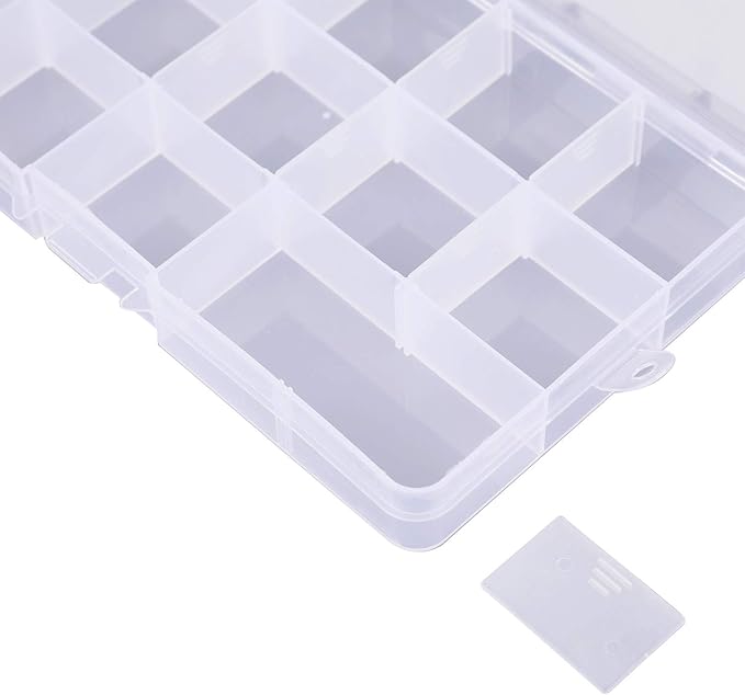 Lawei 15 Pack Plastic Jewelry Box - 15 Grid Organizer Storage Box with Adjustable Dividers Plastic Compartment Container for Bead Jewelry Craft Tackles