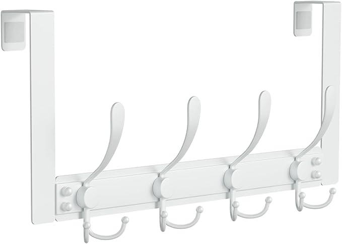 BAKON Over The Door Hooks with 4 Triple Hooks, Heavy Duty Over Door Hanger for Bathroom Closet Bedroom Kitchen Dorm Room, Towel Coat Rack Home Organizer for Hanging Clothes Coat Hat Jacket (1, White)