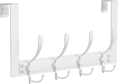 BAKON Over The Door Hooks with 4 Triple Hooks, Heavy Duty Over Door Hanger for Bathroom Closet Bedroom Kitchen Dorm Room, Towel Coat Rack Home Organizer for Hanging Clothes Coat Hat Jacket (1, White)