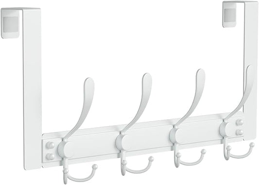 BAKON Over The Door Hooks with 4 Triple Hooks, Heavy Duty Over Door Hanger for Bathroom Closet Bedroom Kitchen Dorm Room, Towel Coat Rack Home Organizer for Hanging Clothes Coat Hat Jacket (1, White)
